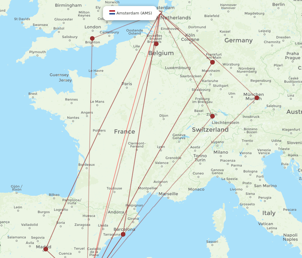 ALC-AMS flight routes