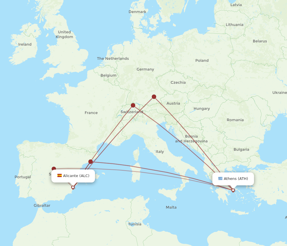 ALC to ATH flights and routes map