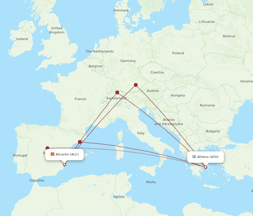 ALC-ATH flight routes