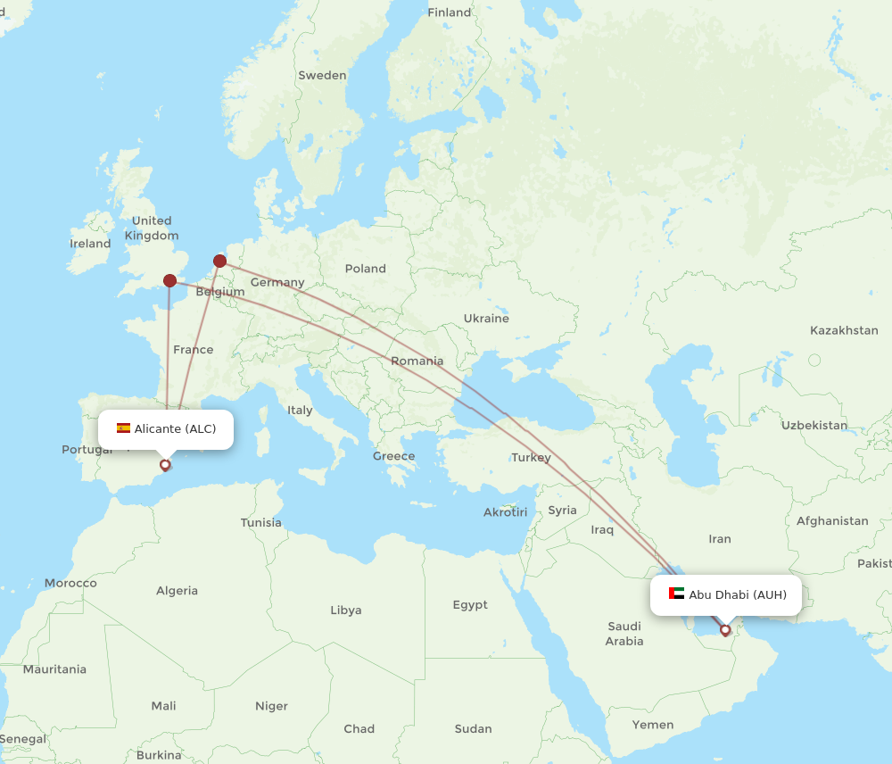 ALC to AUH flights and routes map