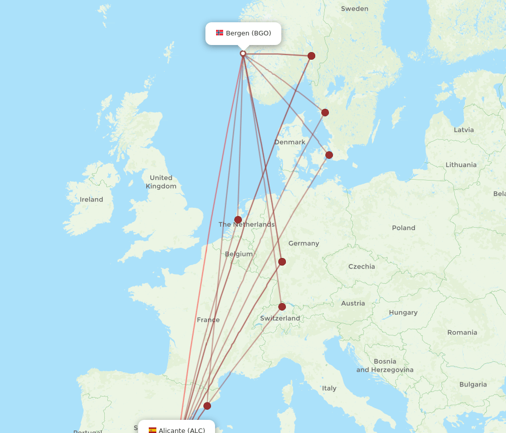 ALC-BGO flight routes