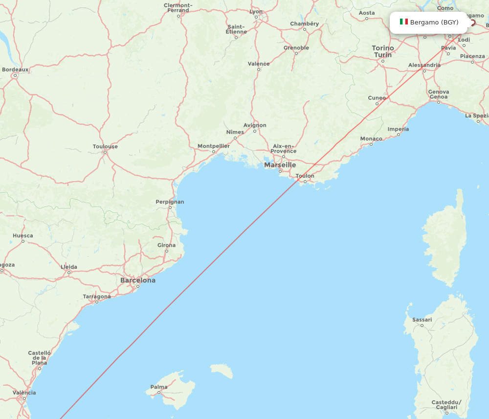 Alicante - Milan route map and flight paths