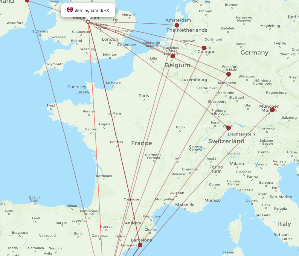 ALC to BHX flights and routes map