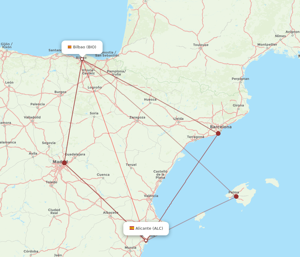 ALC to BIO flights and routes map