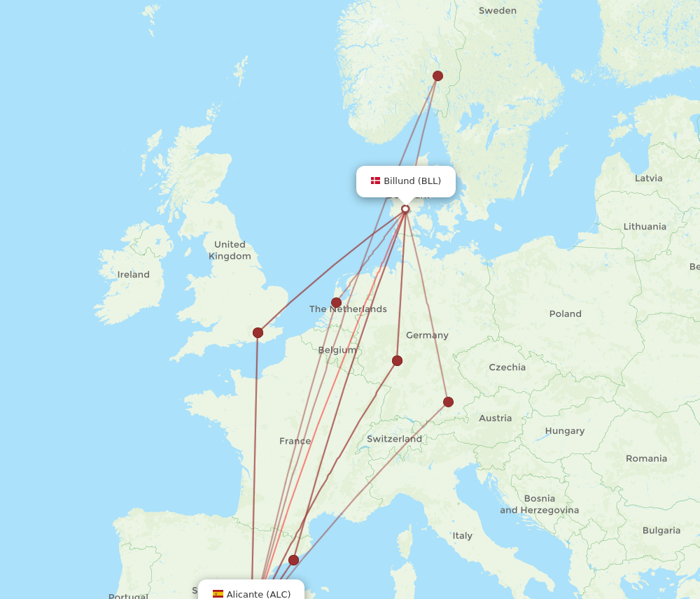 ALC to BLL flights and routes map