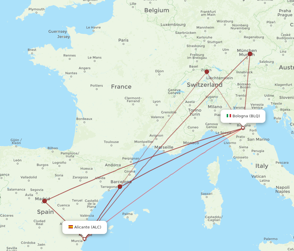 ALC to BLQ flights and routes map