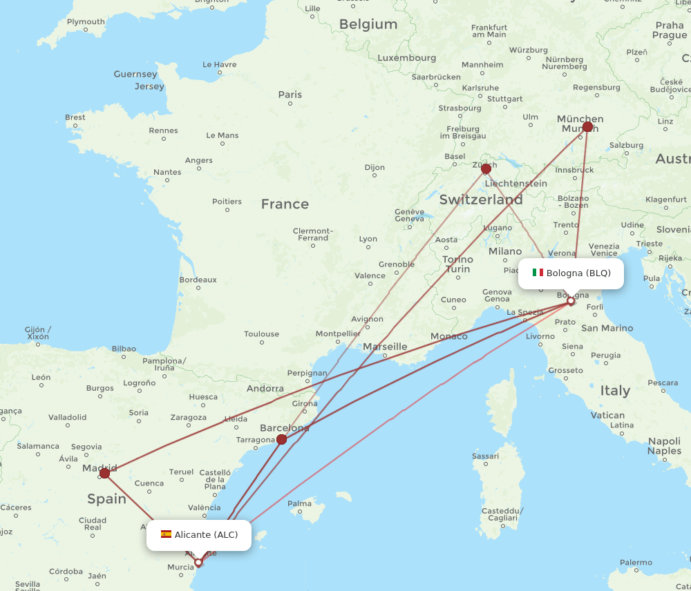 ALC to BLQ flights and routes map