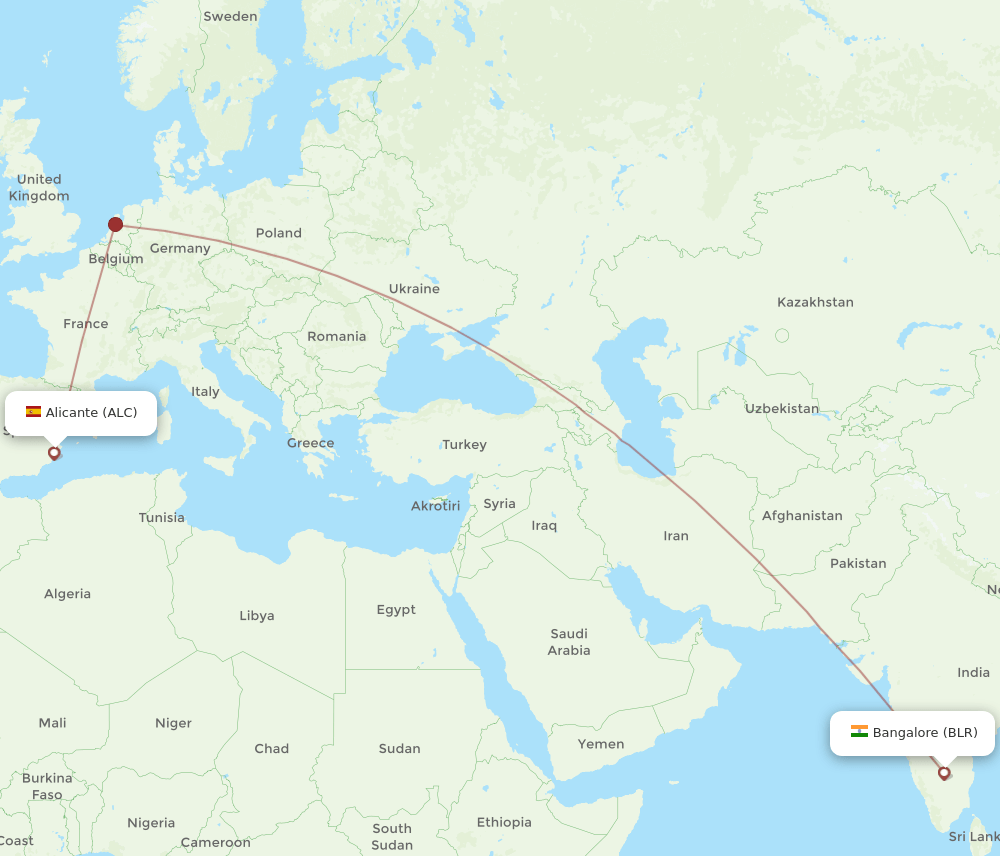 ALC-BLR flight routes