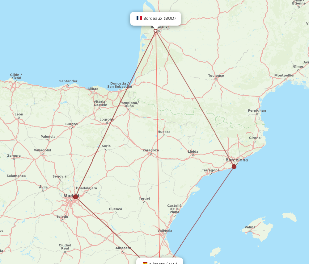 ALC to BOD flights and routes map
