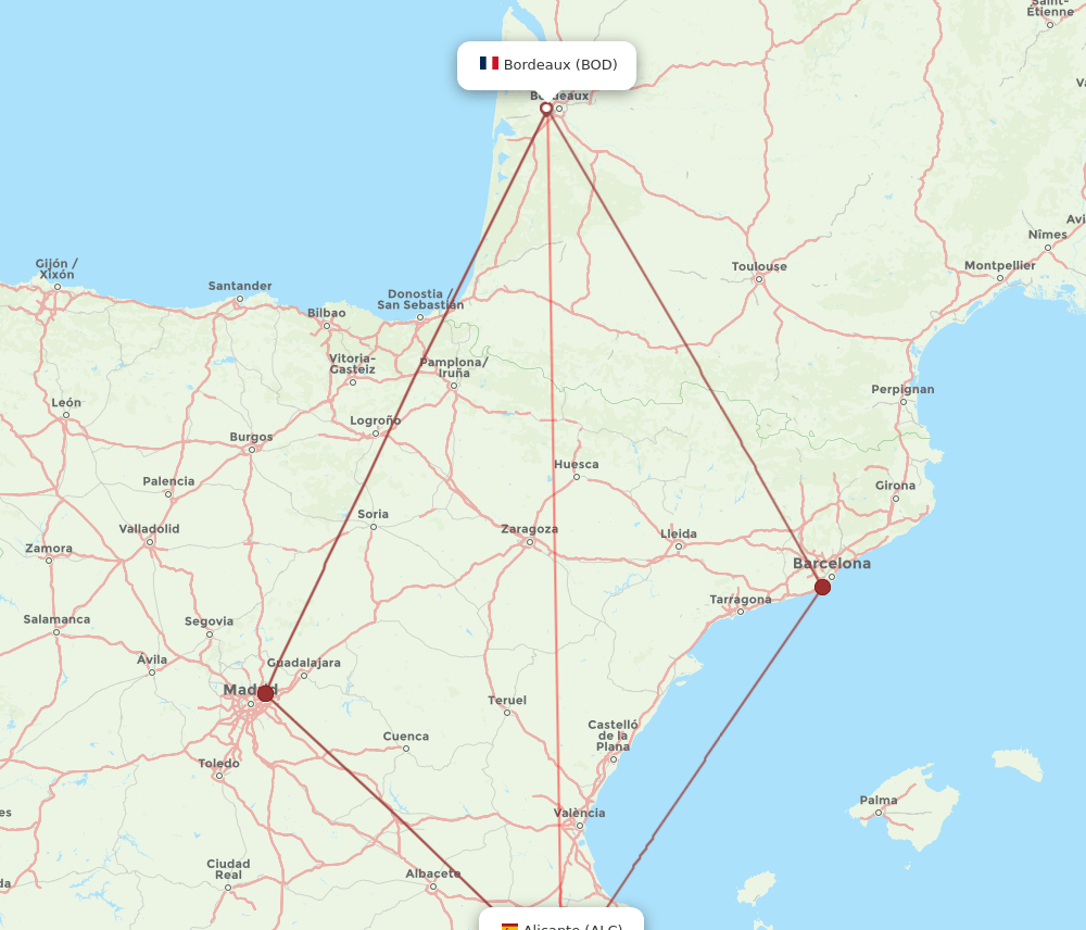 ALC-BOD flight routes