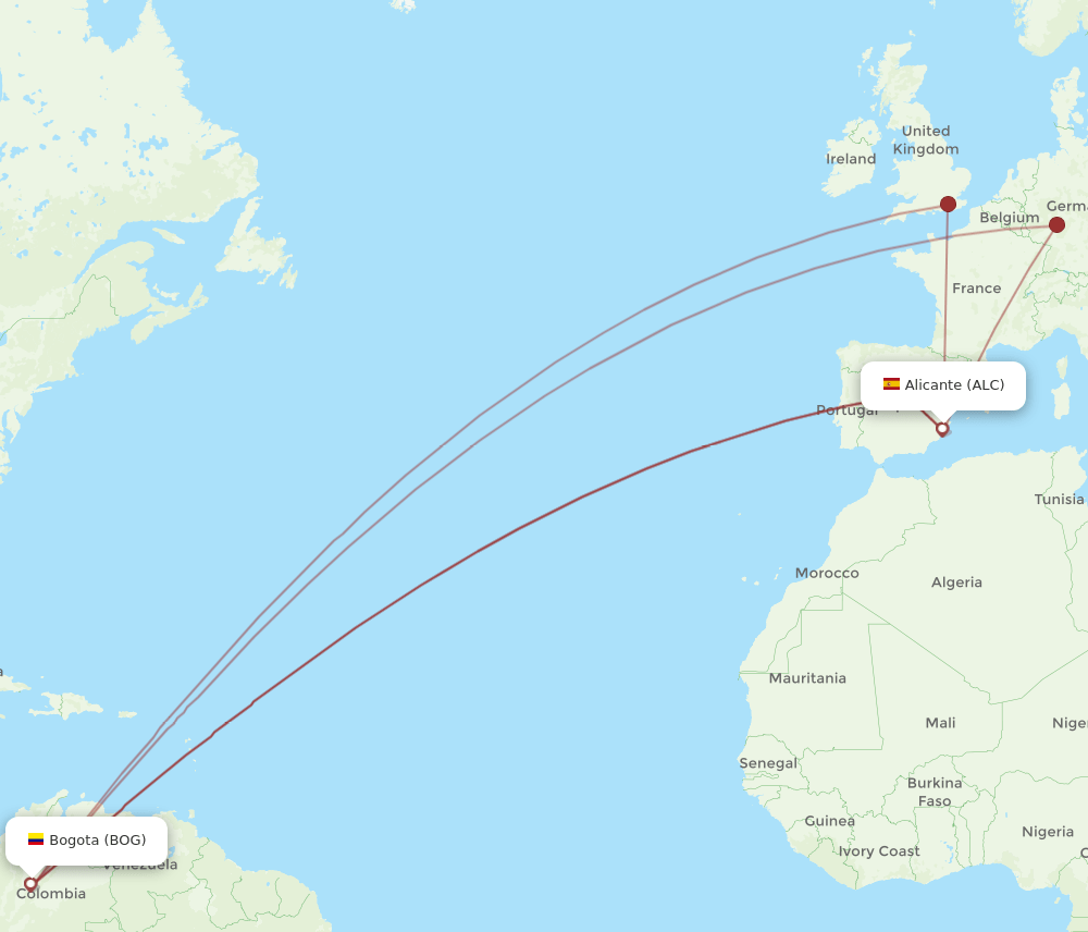 ALC to BOG flights and routes map