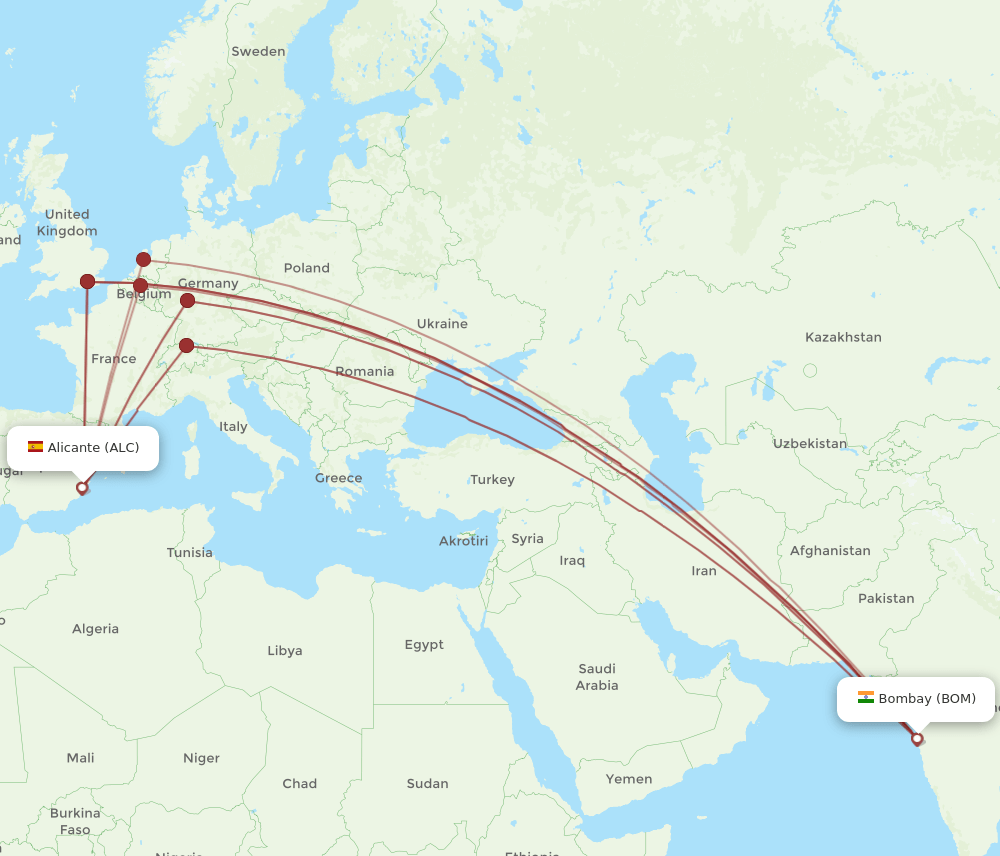 ALC to BOM flights and routes map