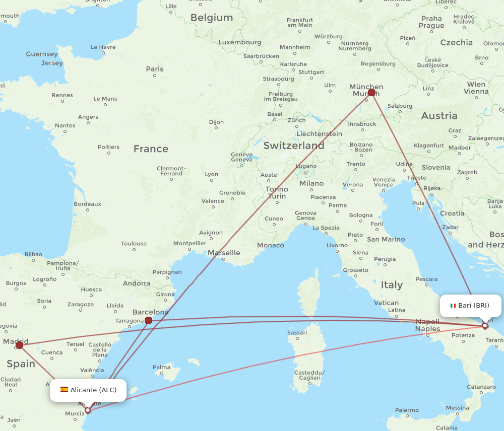ALC to BRI flights and routes map
