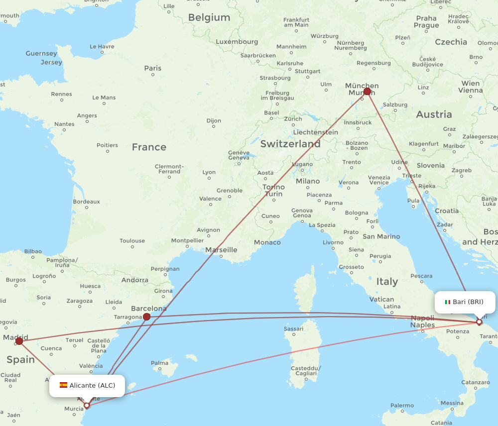 ALC-BRI flight routes