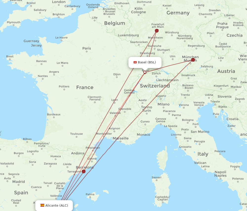 ALC to BSL flights and routes map