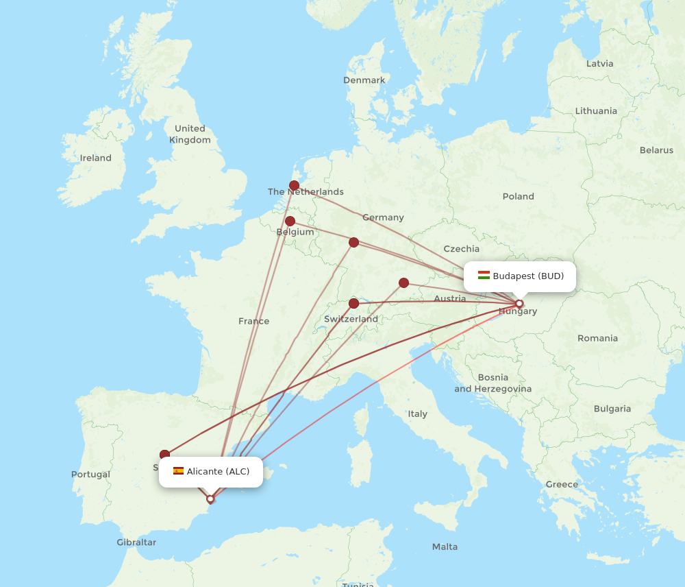 ALC to BUD flights and routes map