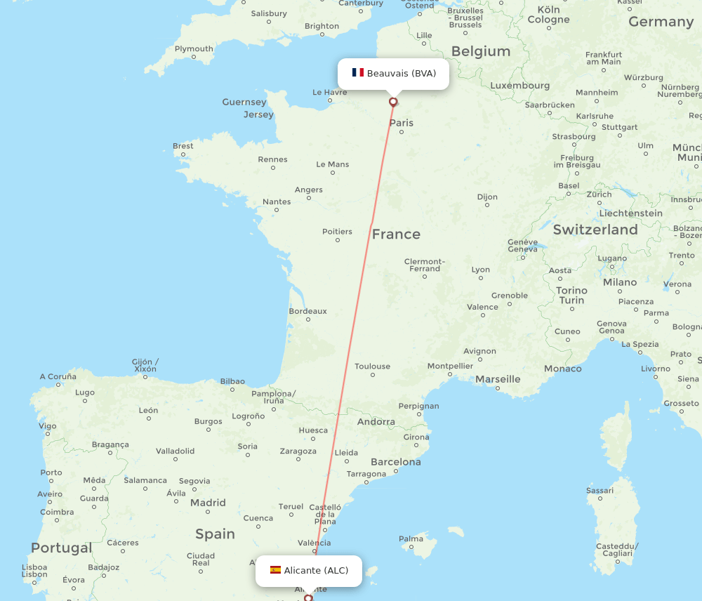 ALC to BVA flights and routes map