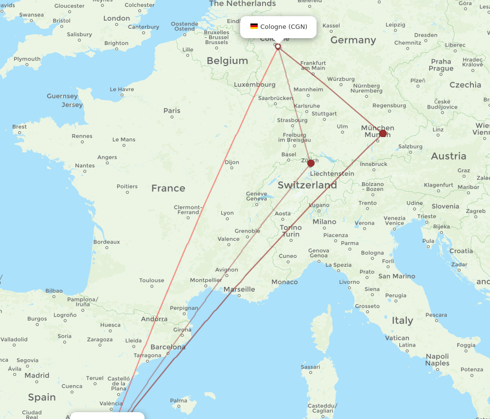 ALC to CGN flights and routes map