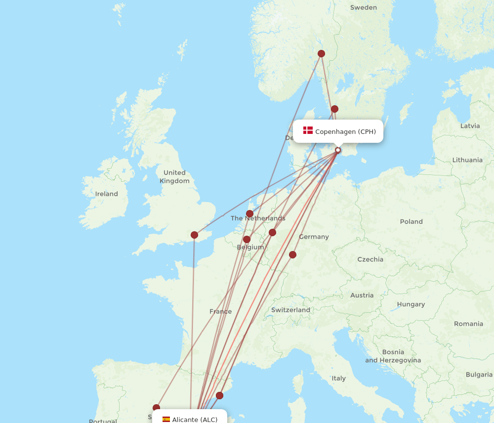 ALC-CPH flight routes