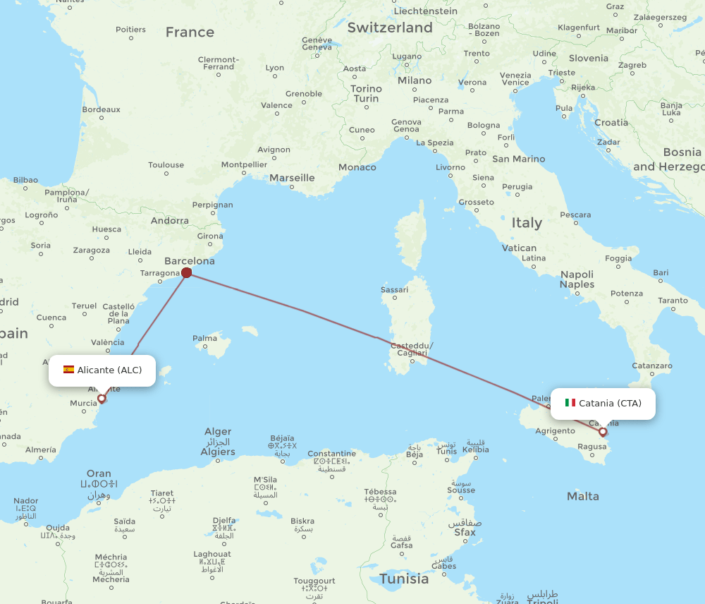 ALC to CTA flights and routes map