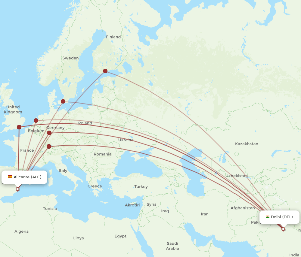 ALC-DEL flight routes