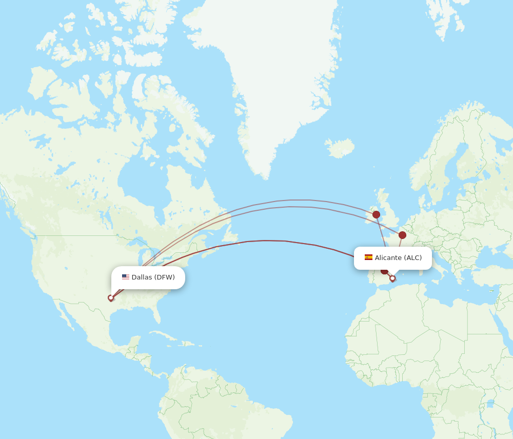ALC to DFW flights and routes map