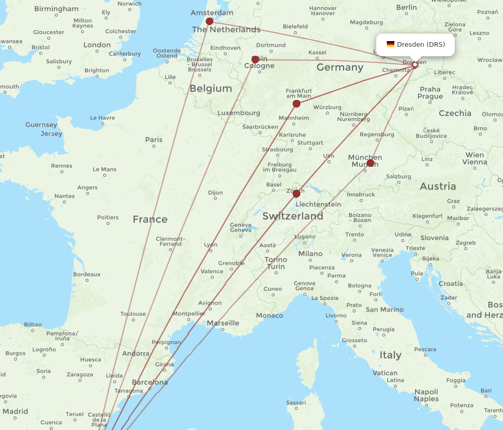ALC-DRS flight routes