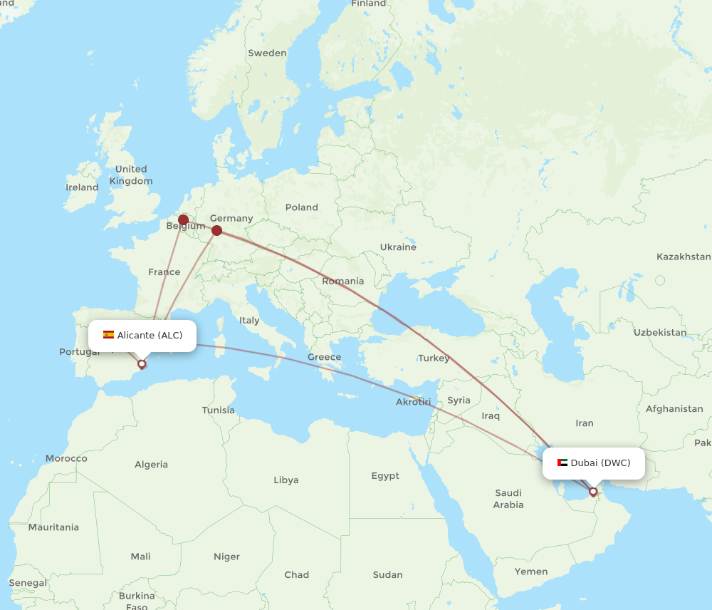 ALC to DWC flights and routes map