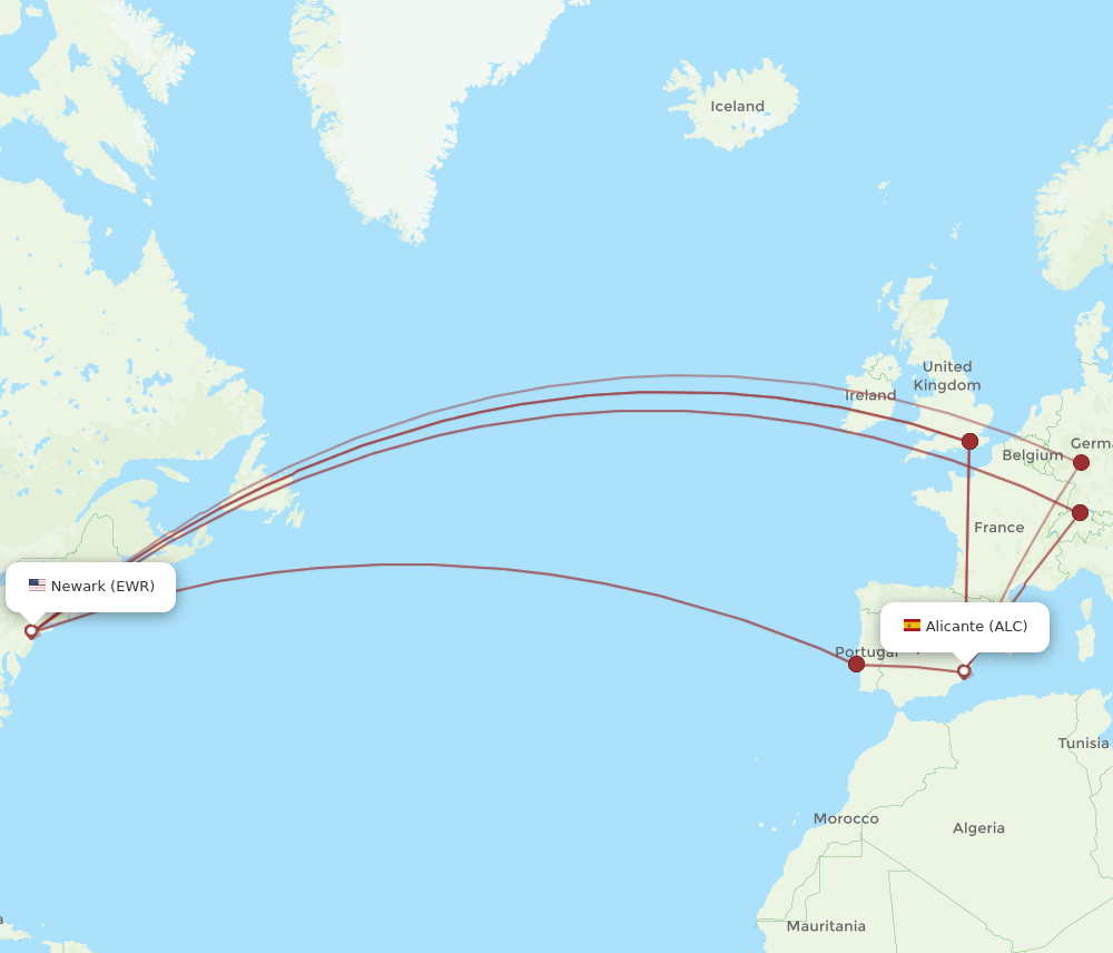ALC-EWR flight routes