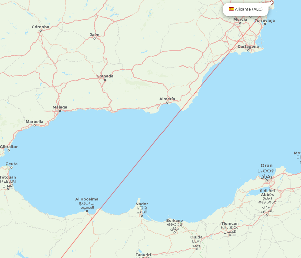 Alicante - Fes route map and flight paths