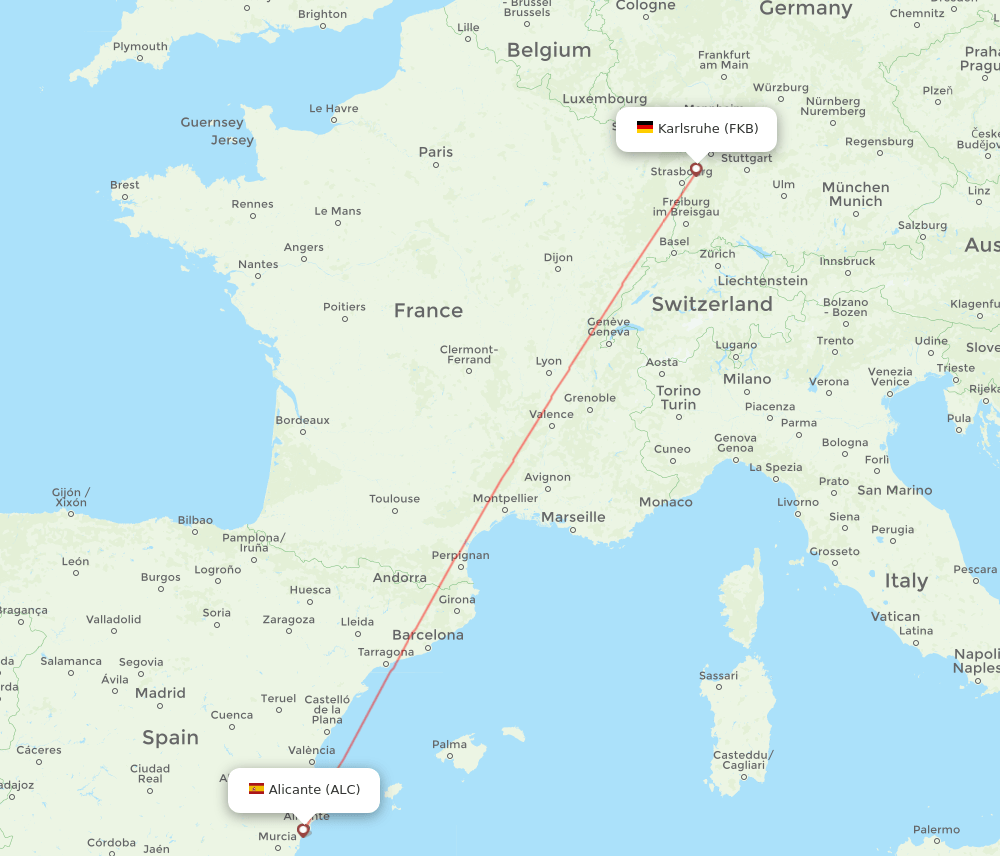 ALC to FKB flights and routes map