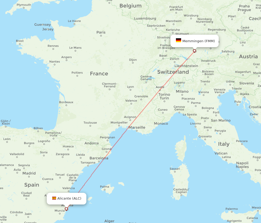 ALC to FMM flights and routes map