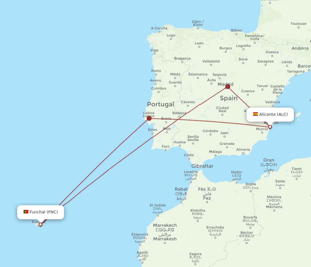 ALC to FNC flights and routes map