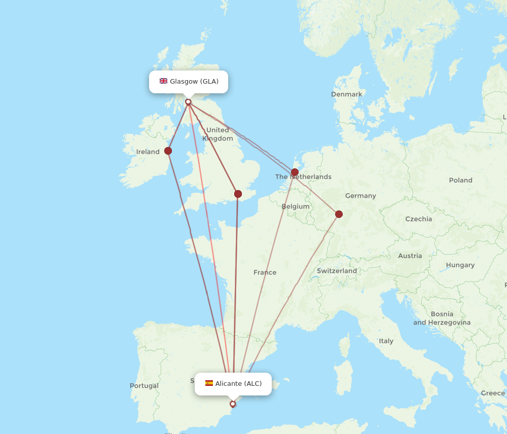 ALC to GLA flights and routes map