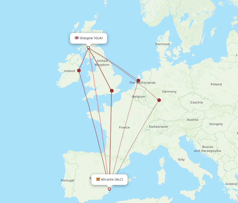 ALC-GLA flight routes