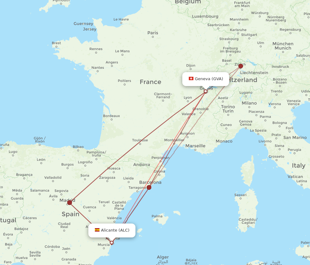 ALC to GVA flights and routes map