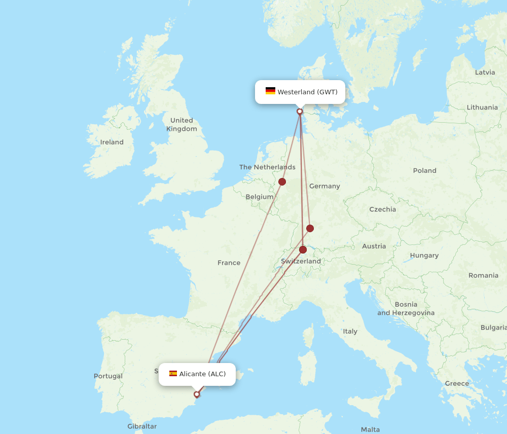 ALC-GWT flight routes