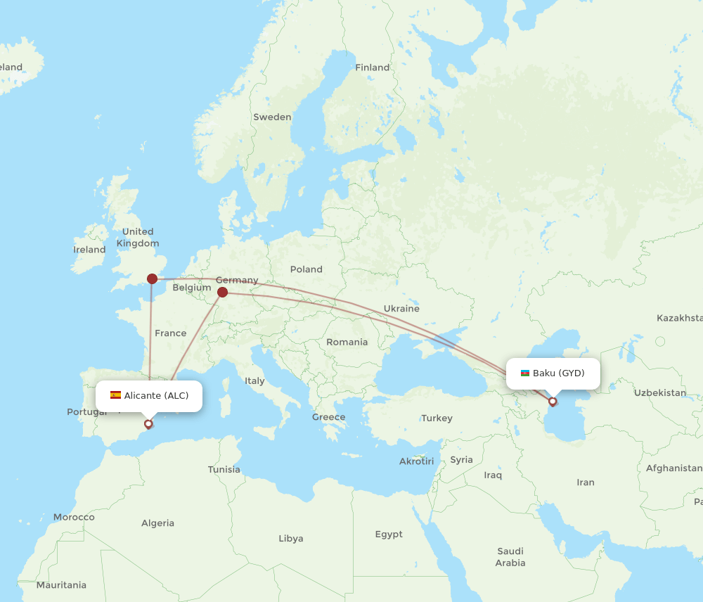 ALC-GYD flight routes