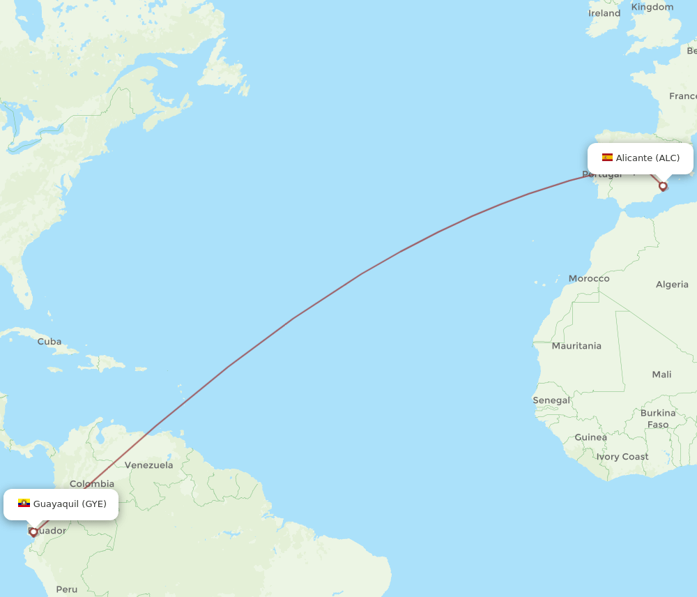 ALC to GYE flights and routes map