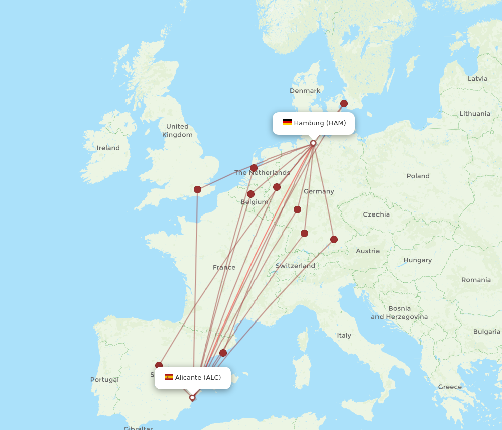 ALC to HAM flights and routes map