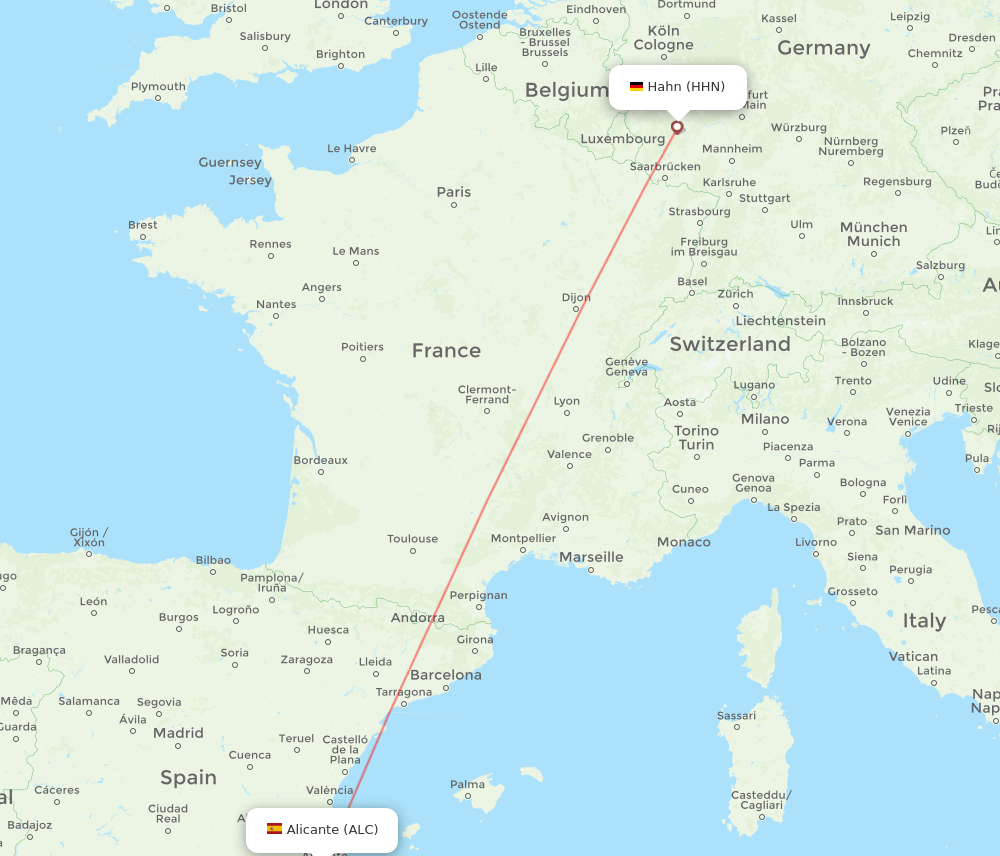 Alicante - Hahn route map and flight paths