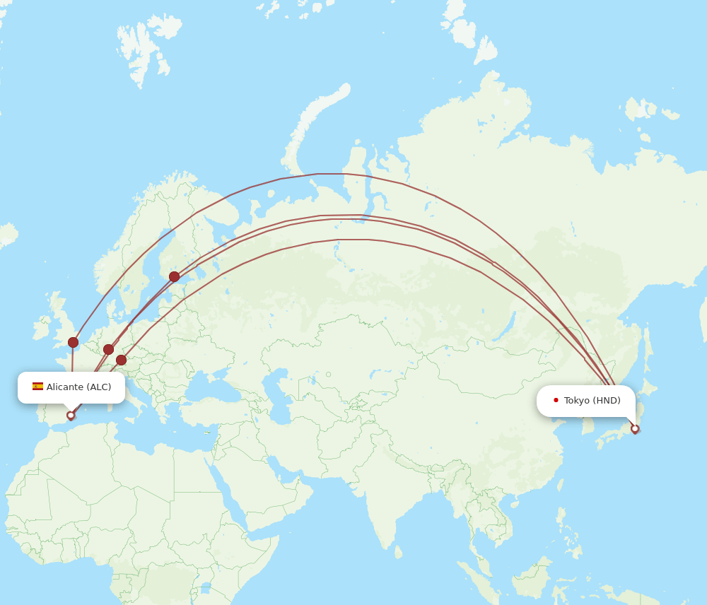 ALC-HND flight routes