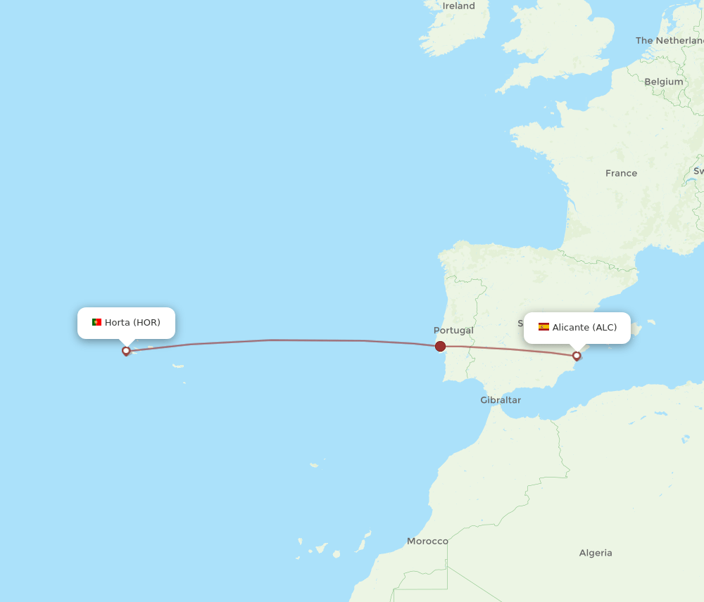 Horta (Azores) - Alicante route map and flight paths