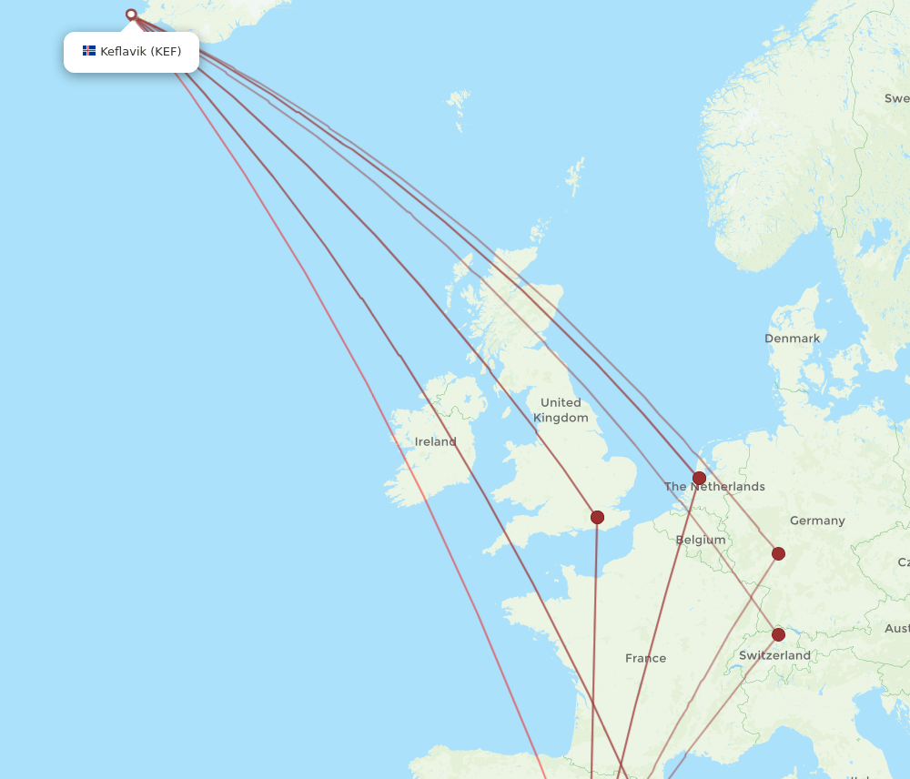 ALC-KEF flight routes