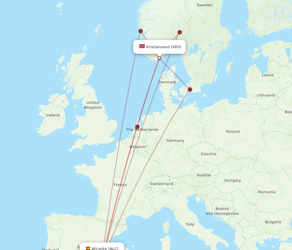 ALC-KRS flight routes
