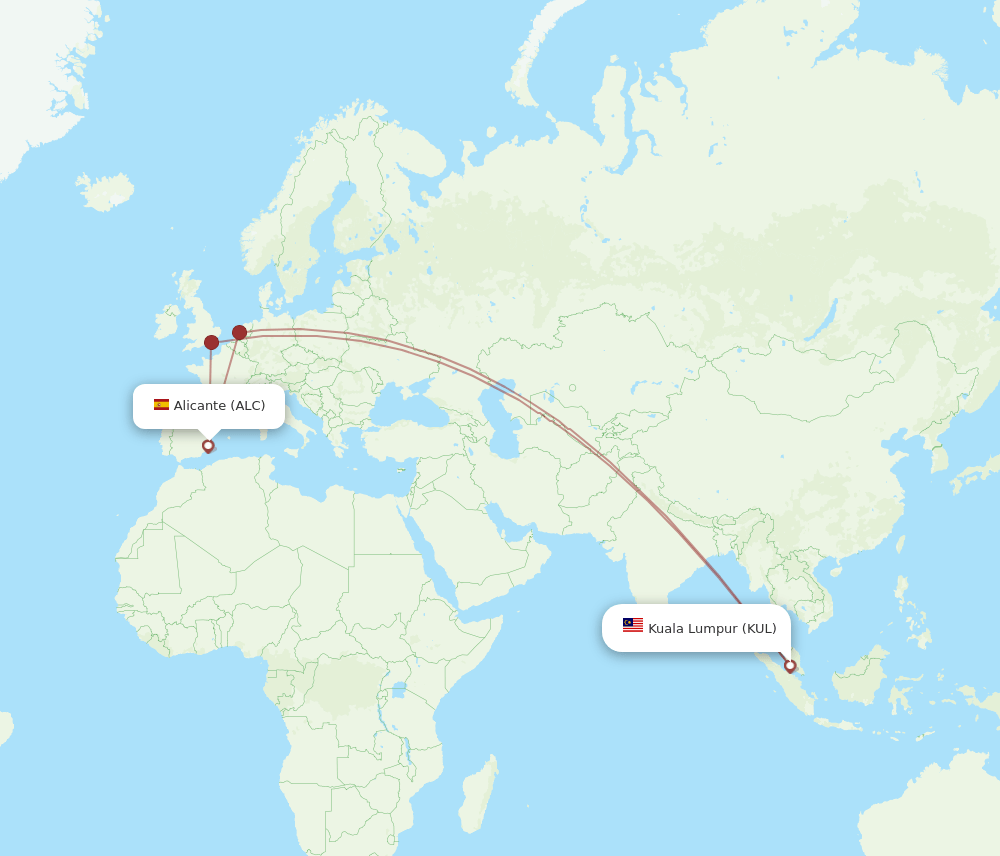ALC-KUL flight routes