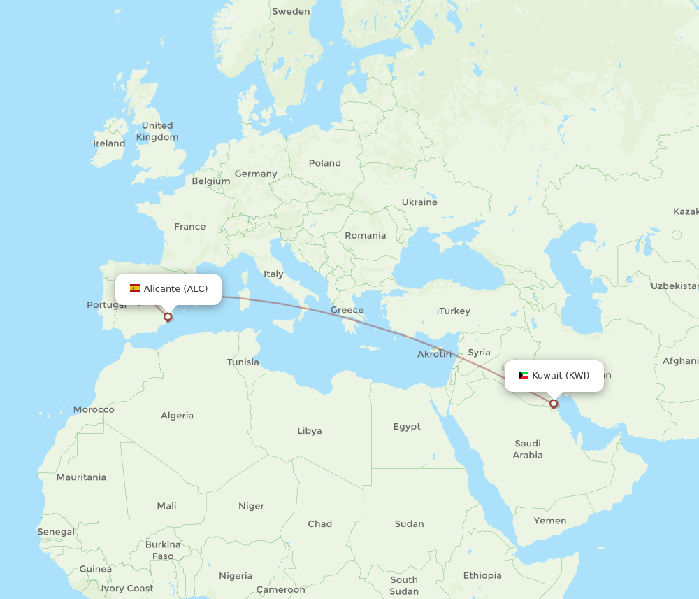 ALC-KWI flight routes