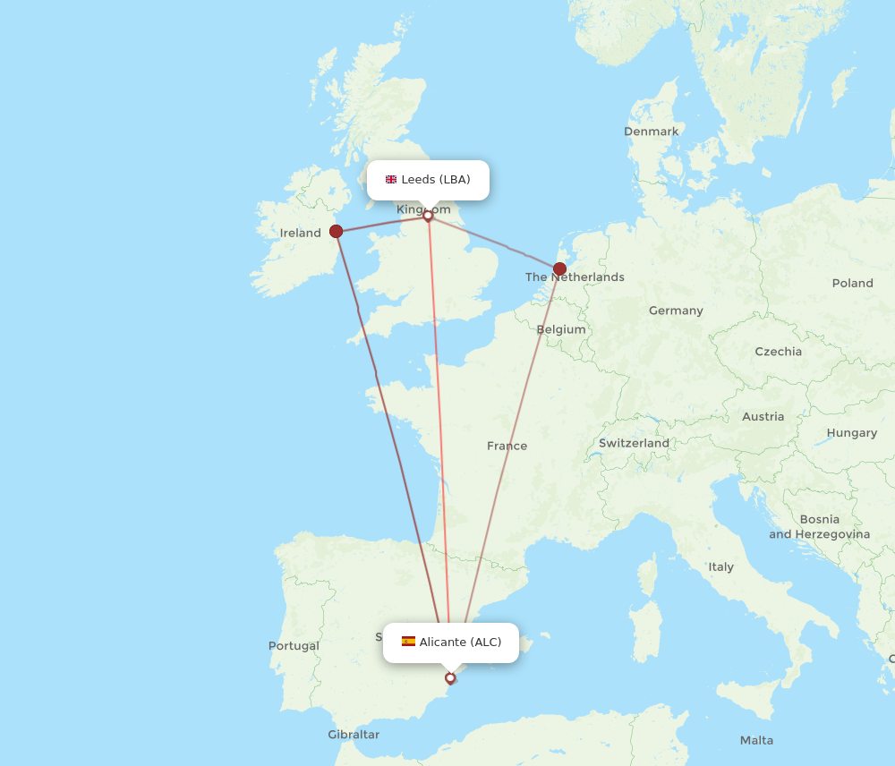 ALC to LBA flights and routes map