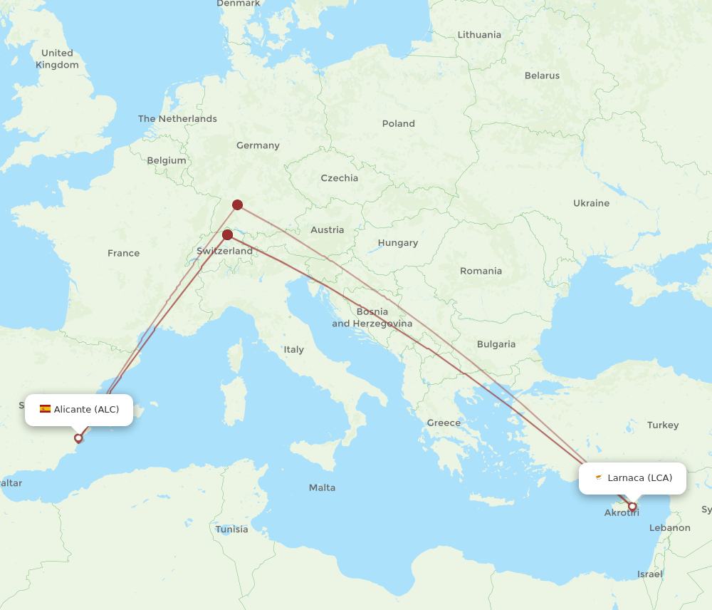 ALC-LCA flight routes