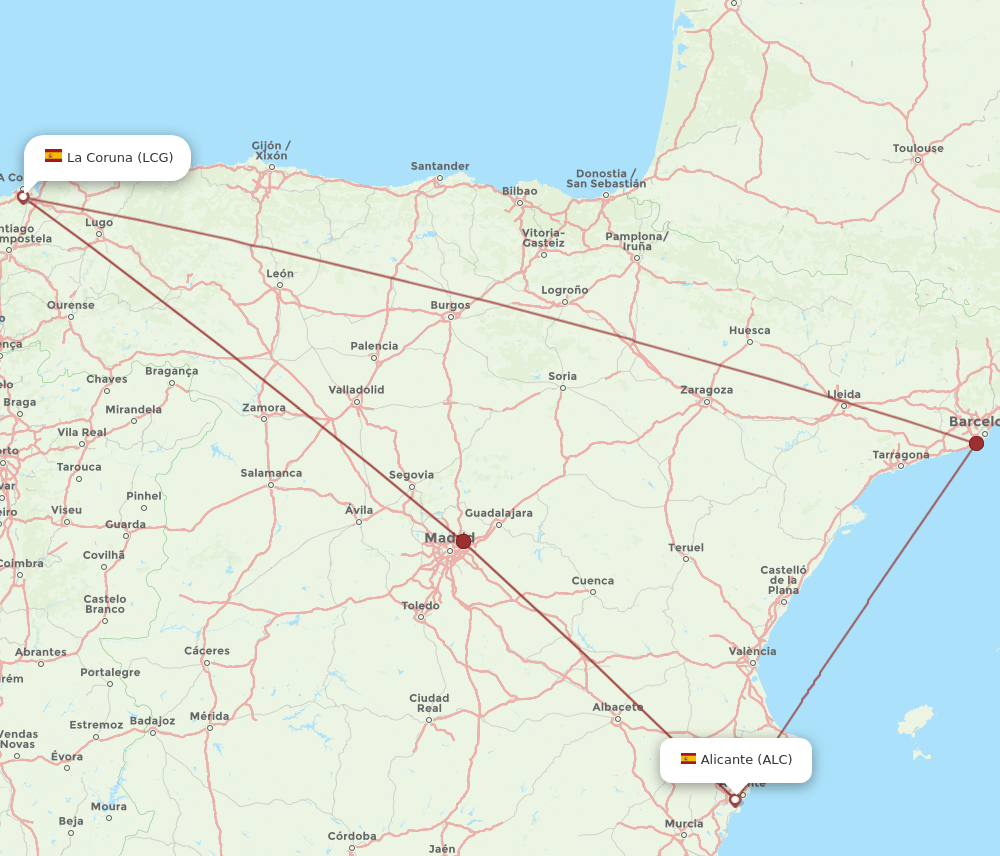 ALC-LCG flight routes
